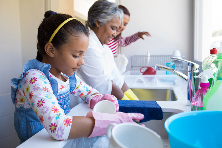 family doing chores together
