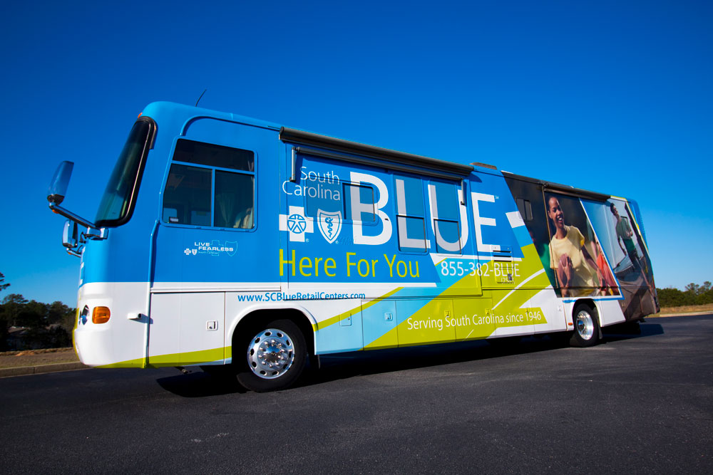 BLUE retail RV with blue sky 