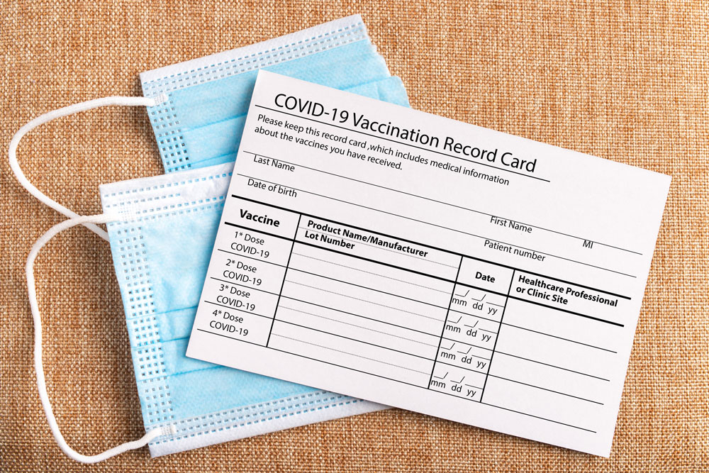 disposable masks and covid vaccine card