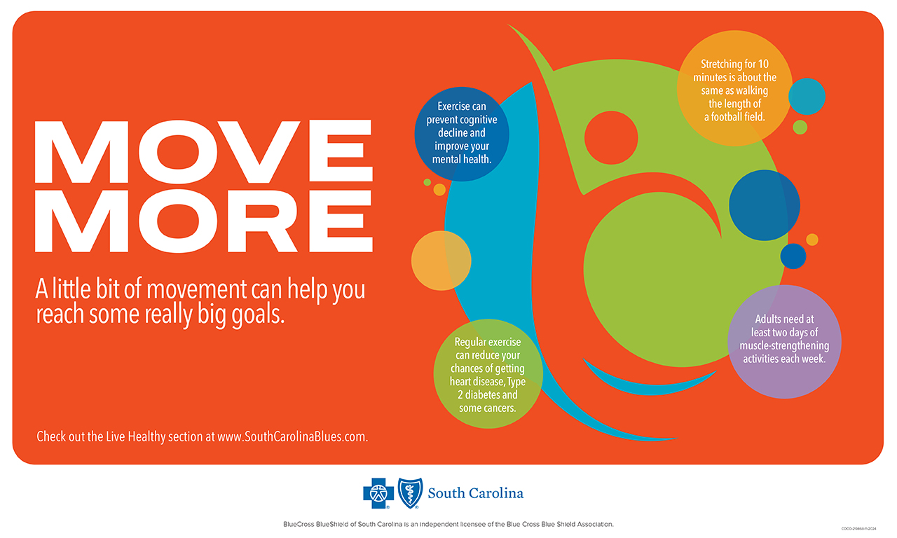 Move more graphic; stylized person in motion