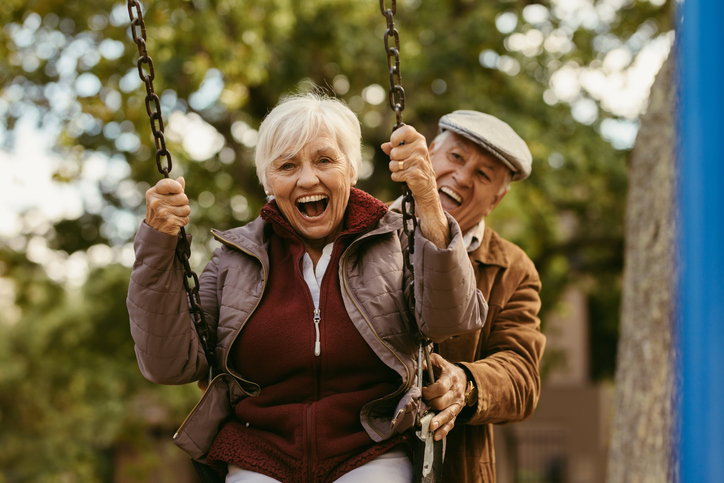 elderly couple having fun